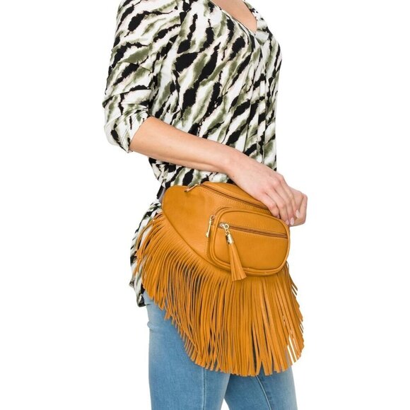 💫 Women Green Fringe Multi Zipper Pockets Trendy Style Casual Wear Waist bag - Picture 9 of 9